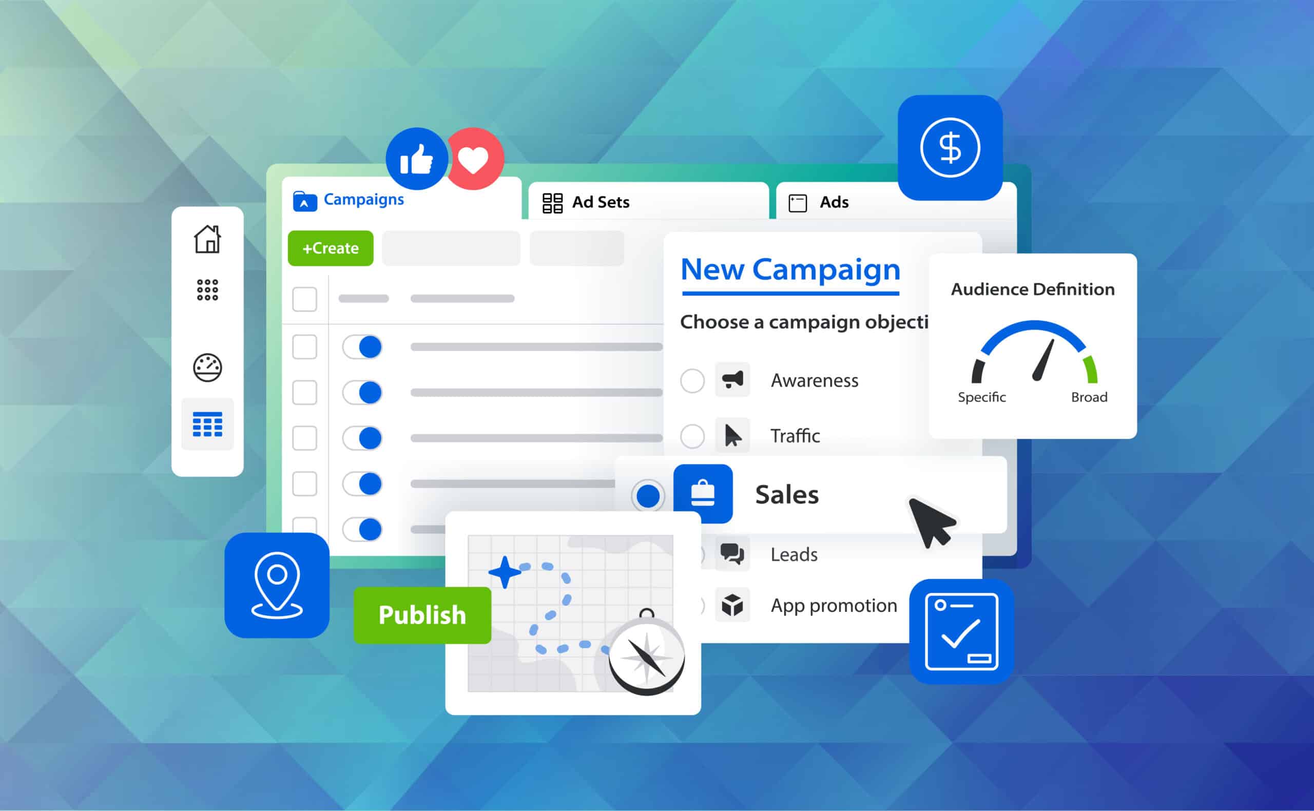 Ads Manager vector illustration concept. Marketing platform interface. Advertising cabinet of social media. Pay per click Meta Ads Management - Image 1